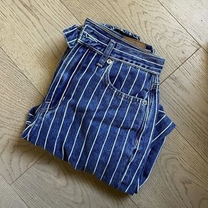 Pinstripe Denim Mom Jeans High Waisted Hi Rise American Eagle Size 2